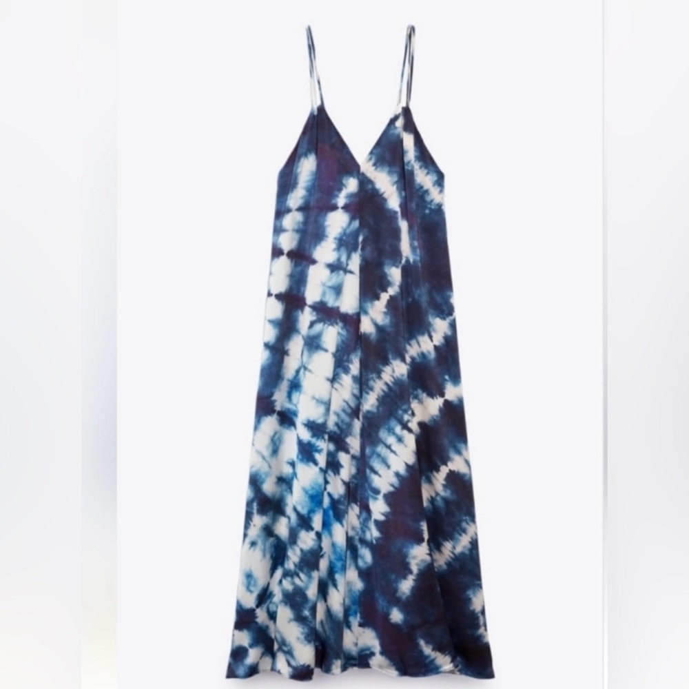 ZARA SATIN BLUE TIDE DYE MAXI DRESS